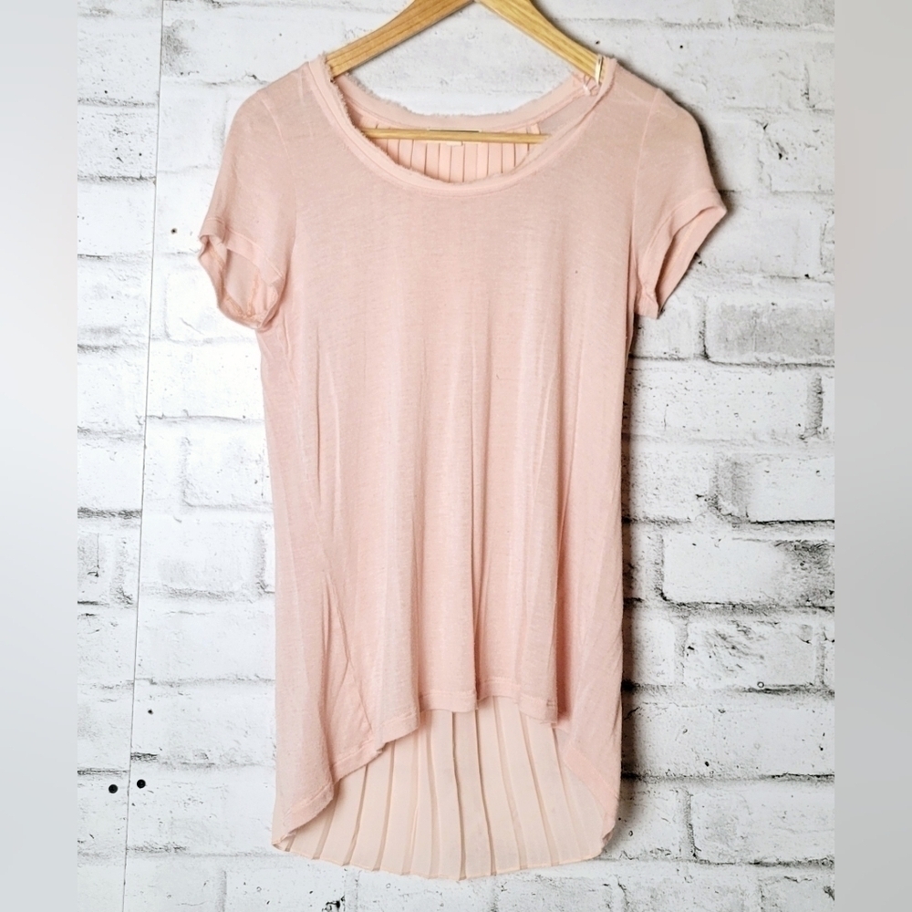Pletone Blush Pink Pleated Back Top Womens Small High Low Hem